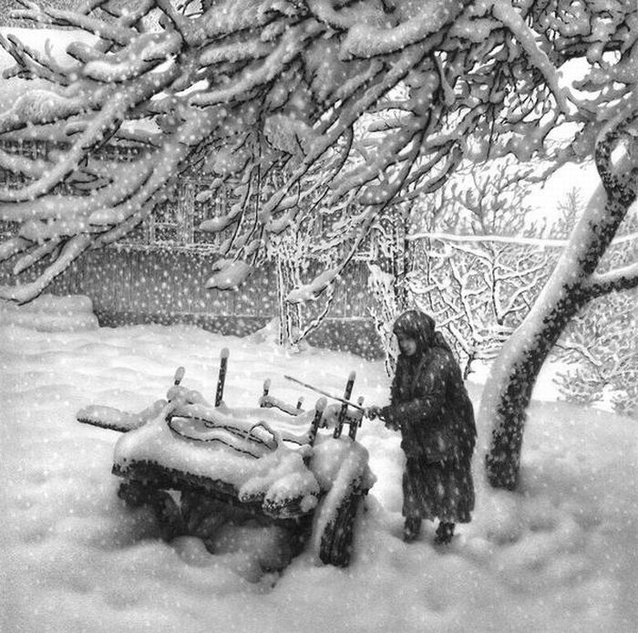 Классные зимние пейзажи, нарисованные ручкой (22 фото)