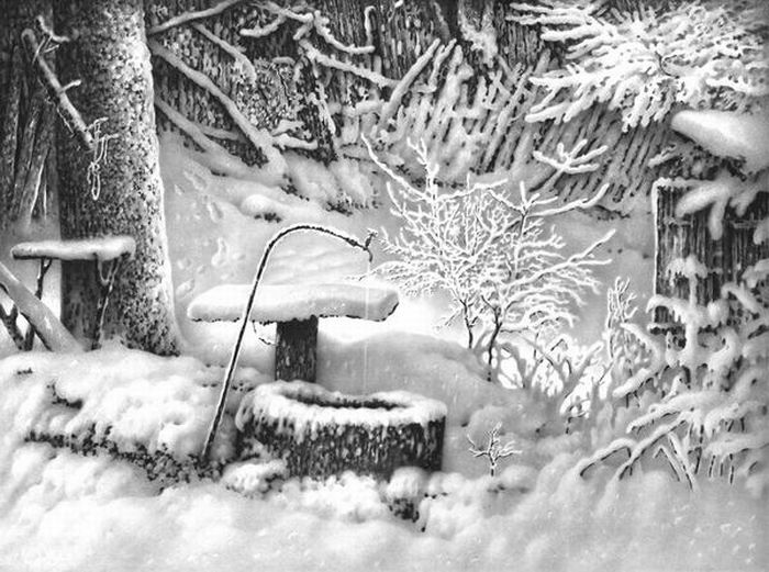 Классные зимние пейзажи, нарисованные ручкой (22 фото)